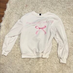 SHEIN White Pullover Sweater with Pink Bow Detail